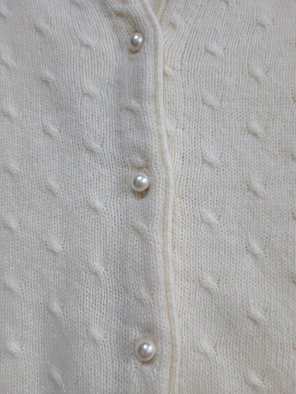PS Illustrations Pointelle Knit Cardigan Sweater Ivory Medium Lambswool Blend - Picture 3 of 9